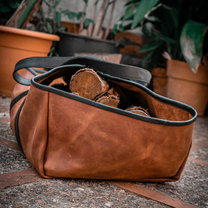 Regalo para el hogar: Porta leños de cuero, bolsa de almacenamiento de leña, bolsa para leña, portaleños de cuero - Product Image 5