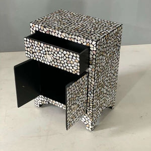 Table à tiroirs en os incrusté de la marque ILAHI, design moderne, détails en agate, rangement à trois niveaux, meuble portable pour la maison - Product Image 1