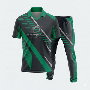 ชุดเสื้อคริกเก็ตครึ่งตัวและกางเกงสำหรับผู้ชาย Ostriya Intl แบบสั่งทำพิเศษ พิมพ์ลายด้วยความร้อนด้านหน้า สำหรับผู้ใหญ่ทุกขนาด ไซส์ใหญ่พิเศษ 100% - Product Image 6