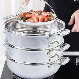 Vaporera SOGA de 32 cm, de Acero Inoxidable Resistente, 3 Niveles, Apilable, con Tapa de Vidrio, Olla para Verduras, Inserto Multiusos, Vaporera de 32 cm - Product Image 4