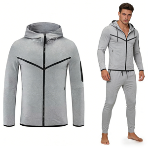 Ensemble de sweat-shirt à capuche zippé gris pour homme, coupe ajustée, tricoté, respirant, décontracté, pour l'automne - Product Image 2