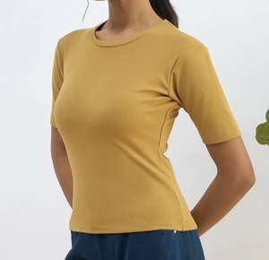High Quality Women's Slim Fit Casual Short Sleeve <b>Crop</b> <b>Top</b> 100% Cotton & Polyester Breathable Anti-Wrinkle Washed Knitted - Product Image 2