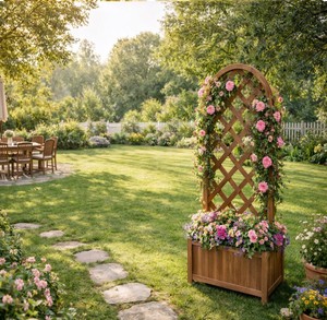 Jardinera elevada de madera para jardín exterior con caja de cultivo y espaldera para verduras y flores, para balcón, hecha en Vietnam. - Product Image 5