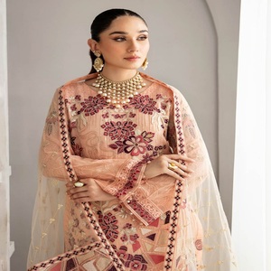 Trajes Shalwar kameez de diseñadores paquistaníes gasa bordada de 3 piezas para mujeres Kurti para ropa informal diaria Lehenga para niñas - Product Image 5