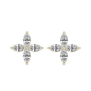 Magnifiques boucles d'oreilles clous en or massif 18 carats certifiées IGI, motif trèfle fleuri, serties de diamants de laboratoire taille marquise, pour femme - Product Image 3