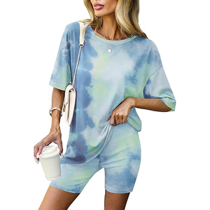 Women Plus Size Oversized T Shirt and Biker Shorts <b>Matching</b> Outfit Casual Lounge Wear tie dye - Product Image 1