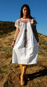 <b>Romantic</b> Beauty 100% Cotton Jersey A-Line Tea-Length Summer <b>Dress</b> Classic Embroidered Crochet Detail Hand Embroidered Floral - Product Image 2
