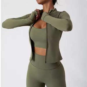 Combinaison longue pour femme vert olive, manches longues, fermeture éclair, taille haute, effet ventre plat, gaine sculptante, tenue de yoga et de sport, couleur unie - Product Image 3