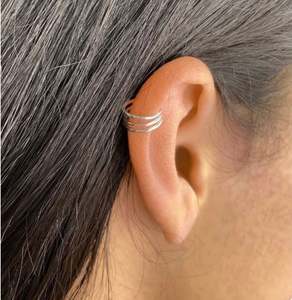 Manchette d'oreille minimaliste en argent sterling, sans perçage, triple barre, simple et minimaliste - Product Image 2