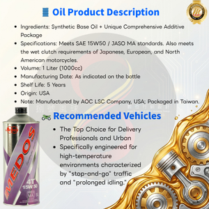 MEDOS Authorized Dealer Exclusive Oil 15W50 MA 1L Synthetic Special Professional Motorcycle Oil - Product Image 2