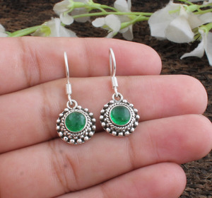 Boucles d'oreilles en jade vert naturel, en argent sterling 925 massif, faites à la main, style vintage, de luxe, pour mariage, anniversaire, cadeau, fête - Product Image 4