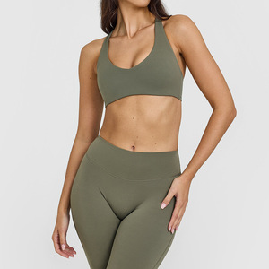 Pink Cut-Out Sports <b>Bra</b> Set High Waist Shorts Seamless Fitness Wear <b>Racerback</b> Scoop Neck Medium Support - Product Image 2