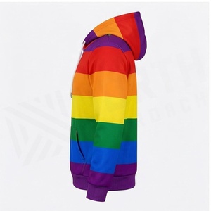 Rainbow Striped Hooded Sweatshirt Men Casual Knitted <b>Polyester</b> <b>Hoodie</b> With Front Pocket Regular Fit Spring Wear - Product Image 3