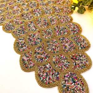 <b>Black</b> Gold Beaded Luxury Table <b>Runner</b> Rectangle Fabric Handmade Mats-Durable & Eco-Friendly - Product Image 3