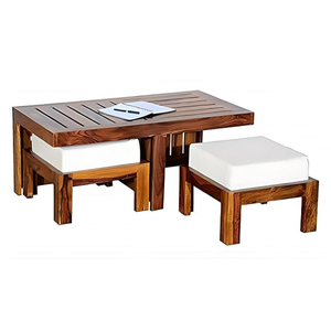 Mesa Auxiliar de Madera Tallada a Mano, Estilo Rústico Moderno, Madera de Teca, Acabado Natural, Decoración para el Hogar - Product Image 1