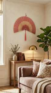 Abanico de Pared de Bambú Hecho a Mano, Decoración Boho Tejida, Borla Rosa Natural, Decoración de Pared Ecológica, Proveedor OEM Vietnam - Product Image 5