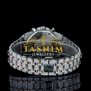 Premium Vintage Luxury ETA Moissanite Diamond Quartz Sport Fashion <b>Watch</b> <b>Arabic</b> Black Numerals Dial Glass Stainless Steel Case - Product Image 4