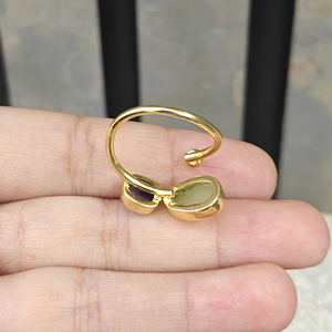 Bague en laiton plaqué or 18 carats avec trois pierres précieuses : améthyste brute, préhnite, calcédoine, émeraude, quartz – Bague ajustable pour usage quotidien - Product Image 6