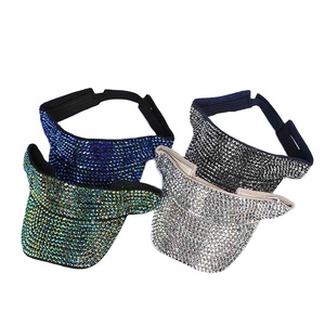 Casquettes d'été unisexes réglables de haute qualité, visières de sport à dessus ouvert avec strass et motifs losanges - Product Image 2