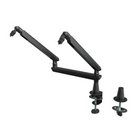 Support de microphone double réglable AUKI, rotation à 360°, en alliage d'aluminium et plastique rose, bras de gestion des câbles pour enregistrement sur bureau