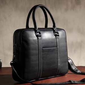 Porte-documents classique en cuir véritable avec poignée pour usage professionnel, design durable, couleur noire - Product Image 2