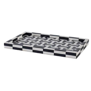 Plateau rond en os bleu vif avec incrustations, orné de motifs floraux blancs et d'un bord feuillu, disponible à prix de gros. - Product Image 4