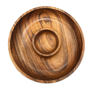 Meilleure vente : Plat de service rond en bois d'acacia fait main pour chips et salsa - Product Image 1