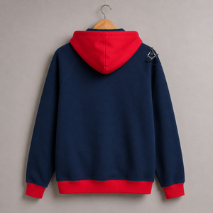 Sudadera con Capucha y Mangas con Detalles de la Hermandad Masónica Delta Sigma, Diseño Divine Nine, Algodón, Combinación Azul y Rojo - Product Image 3