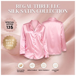 REGAL THREE LLC Women's Silk Satin Long Sleeve <b>Shirt</b> Turn Down Collar <b>Button</b> <b>Up</b> Sleepwear Top Ladies Lightweight <b>Night</b> <b>Shirt</b> - Product Image 1