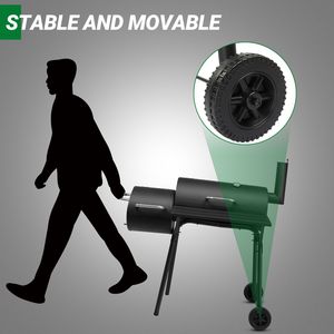Grill a Carbone a Barile Resistente con Affumicatore Laterale, Griglia Affumicatrice per Esterni Interamente in Metallo con Tavolino Laterale e Ruote per Giardino e Patio - Product Image 5