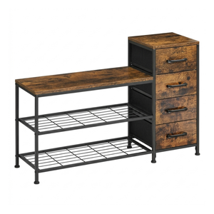 Banco Moderno para Almacenamiento de Zapatos con 4 Cajones de Tela, Zapatero de 3 Niveles, Asiento de Madera y Estructura de Acero para Almacenamiento en el Pasillo y la Entrada - Product Image 5