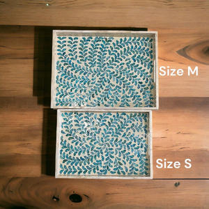 Plateau de service en laque avec incrustation de nacre, plateau rectangulaire en bois et marbre avec poignées, plateaux pour le thé, le petit-déjeuner - Product Image 6