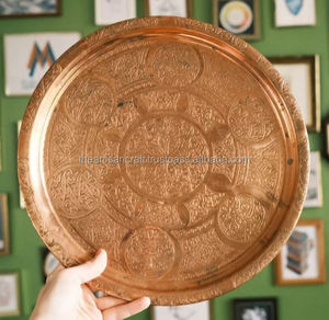 Bandeja de Servicio de Cocina de Cobre Antiguo, Martillada a Mano, Plato Redondo Grande Vintage, Tamaño Personalizado, Vajilla Decorativa, Bandeja de Una Sola Capa para Alimentos - Product Image 1