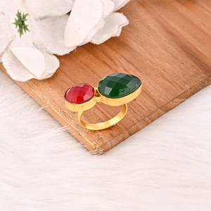 Anillo Clásico de Dos Piedras Nano Garnet Hydro y Green Hydro, Hecho a Mano, de Latón Chapado en Oro, Joyería con Piedras Preciosas para Mujer - Product Image 4