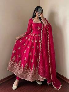 Vestido de seda Fandy con bordado de diseñador y trabajo de lentejuelas, con base de microalgodón y dupatta, completamente cosido, listo para usar. - Product Image 4