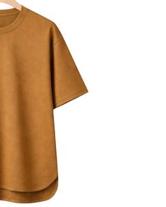 Camiseta Oversize Personalizada Color Mostaza para Hombre, con Dobladillo Curvo, Hombros Caídos, Cuello Redondo, Algodón Liso, Estilo Urbano, Camiseta de Verano - Product Image 4
