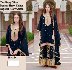 "Trending Heavy Chinon Gharara en tamaño 5XL con Dupatta, parte inferior de tamaño libre y Santoon Inner Ultimate Elegance" - Product Image 2