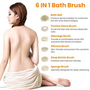 Spazzola Elettrica Ricaricabile per il Bagno con 6 Testine, 3 Modalità di Rotazione, Scrubber per il Corpo, Spazzola Massaggiante Rotante, Esfoliante Esteso - Product Image 4