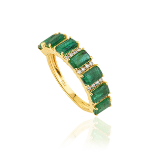 Anillo de media eternidad 100% auténtico con esmeralda octogonal y diamantes de corte redondo, oro amarillo de 18K, piedra de nacimiento de mayo, joyería al por mayor - Product Image 3