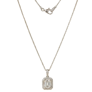 DEF Color VS VVS Clarity 1CT Lab Diamond Halo Engagement Cut Pendant Necklace 14K 18K Solid Gold Featuring Emerald and Round Cut - Product Image 1