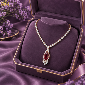 Collar con Halo de Diamantes Cultivados en Laboratorio y Rubí Ovalado, Oro Sólido de 9K, 14K, 18K |   Collar con Colgante de Joyería Fina, Regalos para Ocasiones Especiales y Bodas - Product Image 3