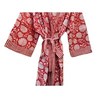 Kimono Wanita Katun Murni, Pakaian Tidur Musim Panas, Gaun Pantai, Kerah V, Gaya India, Pinggang Elastis, Bernapas, Untuk Penggunaan Sehari-hari