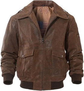 Men's <b>Brown</b> Genuine <b>Leather</b> Bomber <b>Jacket</b> Turn-down Collar Zipper Closure Vintage Style Autumn Wear - Product Image 3