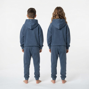 Conjunto de Sudadera con Capucha y Pantalones Jogger Oversize de Algodón con Hombros Caídos y Lavado Ácido para Niños, Colores de Moda - Fabricante de Ropa - Product Image 3