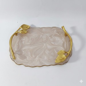 Artisan Epoxy Resin Serving Storage Tray with Metal Handles Luxury Serving Platter Breakfast <b>Coffee</b> <b>Table</b> Organizer Home Decor - Product Image 2