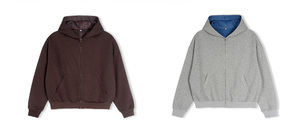 Sudadera con Capucha y Cierre para Hombre, Color Gris, Corte Holgado, Informal, Color Sólido, Felpa, 100% Algodón, Invierno, Impresión Digital - Product Image 3