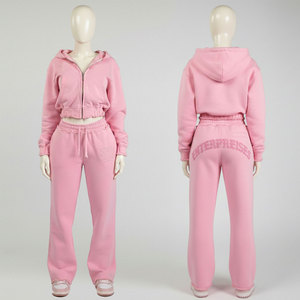 ชุดจ็อกเกอร์ผู้หญิงผ้าโพลีเอสเตอร์แบบสั่งทำพิเศษ ชุดวอร์มลายนูนสำหรับผู้หญิง ชุดเสื้อสเวตเชิ้ตปักลายตามสั่ง สตรีทแวร์สองชิ้น - Product Image 1