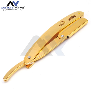 Matte Gold Stainless Steel Straight Edge Folding Barber Razor Customizable <b>Swing</b> Lock <b>Single</b> Blade Reusable Shaving Tool for - Product Image 2