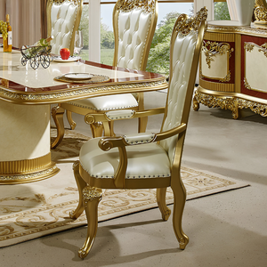 Juego de Comedor de Lujo Europeo Clásico de 10 Piezas, Tallado a Mano en Madera, Color Oro Champán Antiguo, Rectangular, para Comedor u Hotel - Product Image 2