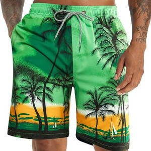 Short de bain décontracté pour homme, vert, imprimé, avec poches, séchage rapide, taille élastique, longueur mi-cuisse - Product Image 6